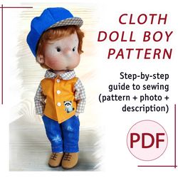 pdf pattern of a boy doll with clothes and a sewing tutorial