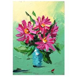 flower painting daisy original art floral oil painting textured art mini wall art