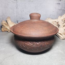 pottery casserole 60.86 fl.oz handmade red clay cooking pot