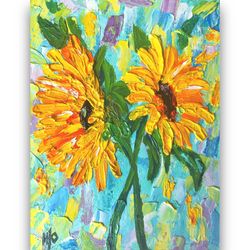 sunflower painting flower original art impasto oil painting floral artwork 8 by 6" by artroom22