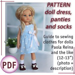 pdf sewing pattern of dress, panties and socks for paola reina and other dolls