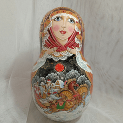 matryoshka roly poly nesting dolls russian art ooak wood