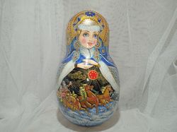 russian  roly poly matryoshka wooden doll hand-painted babushka ooak nestid dolls russian art