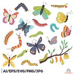 cartoon insect butterfly caterpillar clipart