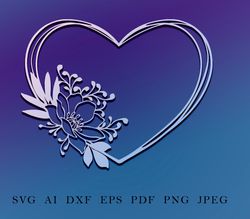 heart frame with magnolia flower, cut file, svg, dxf, png