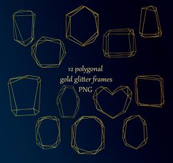 12 polygonal gold glitter frames clipart png