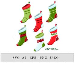 christmas stockings clipart , set 6 socks