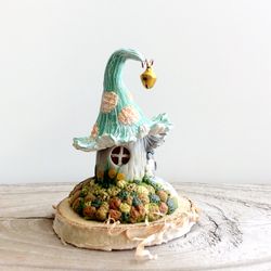 handmade green house/cute fairy house/miniature rustic house/tiny clay house/miniature clay house/new house gift