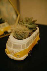 ceramic pot for succulents. hippie bus