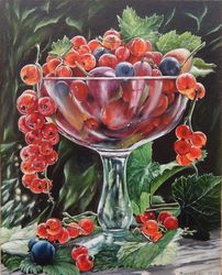 currant berry painting vegan orignal art fruit still life painting red berry wall art red currant oil painting