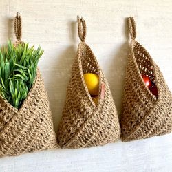 hanging fruit basket set 3 jute vegetable basket saving kitchen counter wall basket zero waste boho kitchen storage