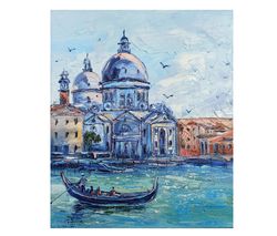 italy venice painting original art impasto cityscape boat city artwork canvas