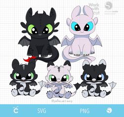 Dragon Family Clipart, Night Fury Svg, Night Lights Svg, Dragon Babies, Dragons Svg Cut File, Light Fury Png