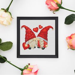 gnomes in love , cross stitch pattern, counted cross stitch, valentine's day cross stitch, love cross stitch, pattern pd