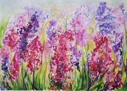 lavender meadow painting watercolour original artwork flower painting landscape