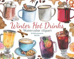 hot drinks clipart, muffins and biscuits watercolor set, coffee clipart, hot chocolate watercolor clipart, png, 300 dpi