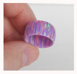 very beautiful opal ring lavender color. wide opal ring. solid opal ring.