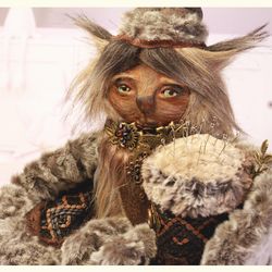 fluffy fantasy creature pin cushion, steampunk art pin cushion, needle bed