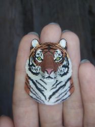 tiger pin, asian animal brooch, handmade portrait brooch