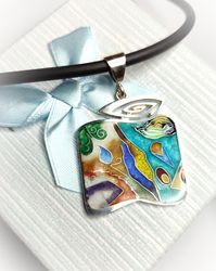 handmade pendant silver 925 cloisonne enamel made in bright colors juwelry silver