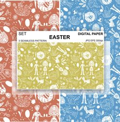 easter digital paper spring seamless pattern folk wallpaper packaging fabric background license eggs boy girl