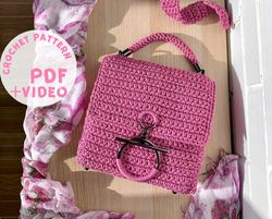 crochet handbag with lining, shoulder crossbody bag, crochet pattern bag, download tutorial pdf video