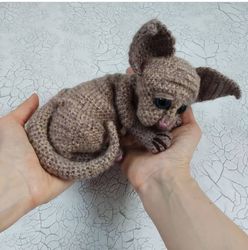 cat themed gift soft stuffed sphynx cat with movable paws, interior toy cute knitted sphynx kitten