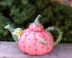 pumpkin teapot, porcelain figurine ,ceramic vegetables, snail,frog,ladybug ,natural motives sculpture ,country style