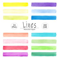 watercolor lines clipart, 14 hand painted shapes, brush strokes png, rainbow colors colorful clip art, digital download