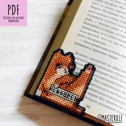 red cat bookmark cross stitch pattern pdf, plastic canvas pattern, corner bookmark embroidery, ginger cat cross stitch