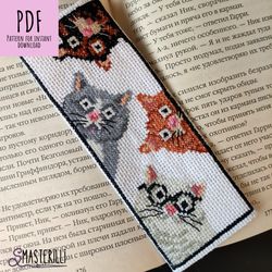 cat bookmark cross stitch pattern pdf , cat cross stitch pattern , book lovers embroidery gift , teachers gift