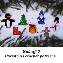 christmas garland crochet pattern, set of 7 patterns, diy christmas wreath crochet pattern, christmas crochet pattern