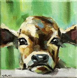 cow oil painting original farm animals art cow baby portrait signed made to order