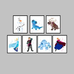 frozen disney set art print digital files decor nursery room watercolor