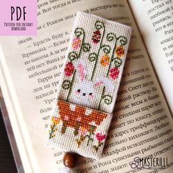 bookmark cross stitch pattern pdf , easter bunny cross stitch pattern, small easter gift idea. bunny in basket ornament