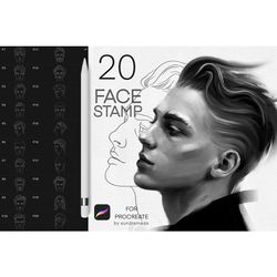 20 face men stamp brushes procreate