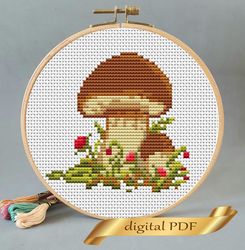 cute mushroom pattern cross stitch, easy embroidery diy