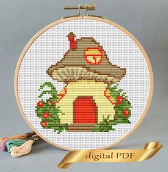 cute mushroom pattern cross stitch, easy embroidery diy