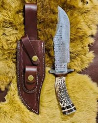 damascus knife with stag handle