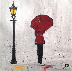 umbrella painting rain original art woman with umbrella artwork rainy day painting by artroom22