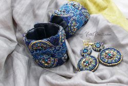 boho jewelry set bracelet cuffs with earrings embroidered luxery jewelry set folk bohemian style