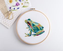 frog cross stitch pattern pdf digital download - unique geometric embroidery design good for beginners and advanced