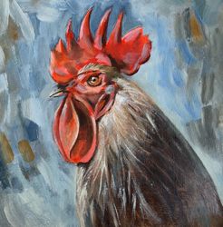 rooster farm modern art farmhouse original oil painting pet portrait wall art 8x8 inches