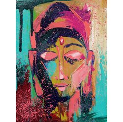 buddha painting meditation original art indian artwork yoga wall art  small oil art 8 by 6 inch artbyannast