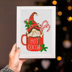 gnome in a mug, cross stitch pattern, gnome cross stitch, christmas cross stitch, modern cross stitch