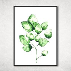 watercolor painting poster, watercolour botanical leaf print, botanical print, green plant paintings, green wall art