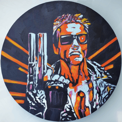 terminator painting movie original art fan wall art arnold schwarzenegger figure artwork man cave oil painting canvas