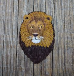 lion handmade pin, wild cat brooch, animal portrait brooch