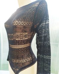 black lace long sleeve bodysuit. stretch lace boudoir lingerie. erotic underwear for romantic evening, ladies sexy lace