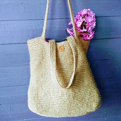 jute crochet shopper bag, farmhouse bag, eco-friendly shoulder bag